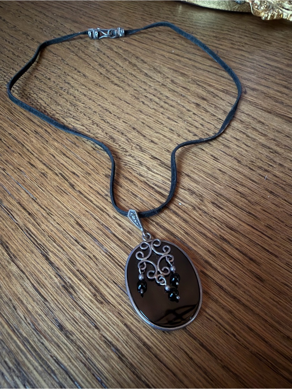 Vintage Stamped 925 Sterling Silver Black Onyx Filigree Pendant Necklace